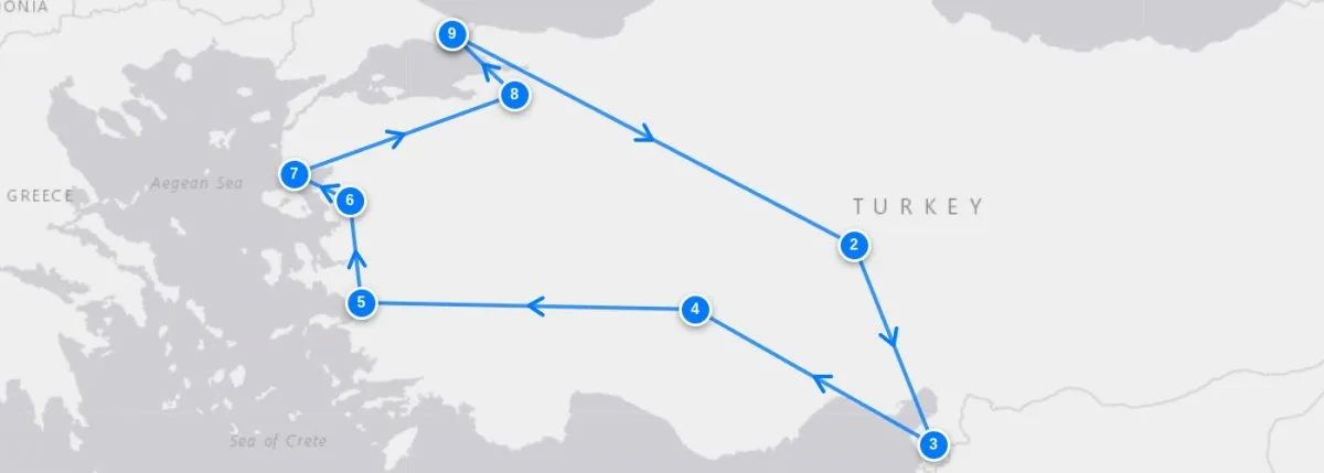 Saint Paul And The Biblical 7 Churches route map